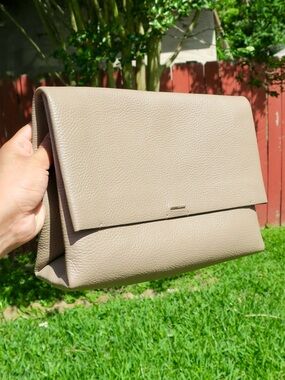 Hugo Boss Taupe Leather Clutch – Blush Interior | Gold Hardware